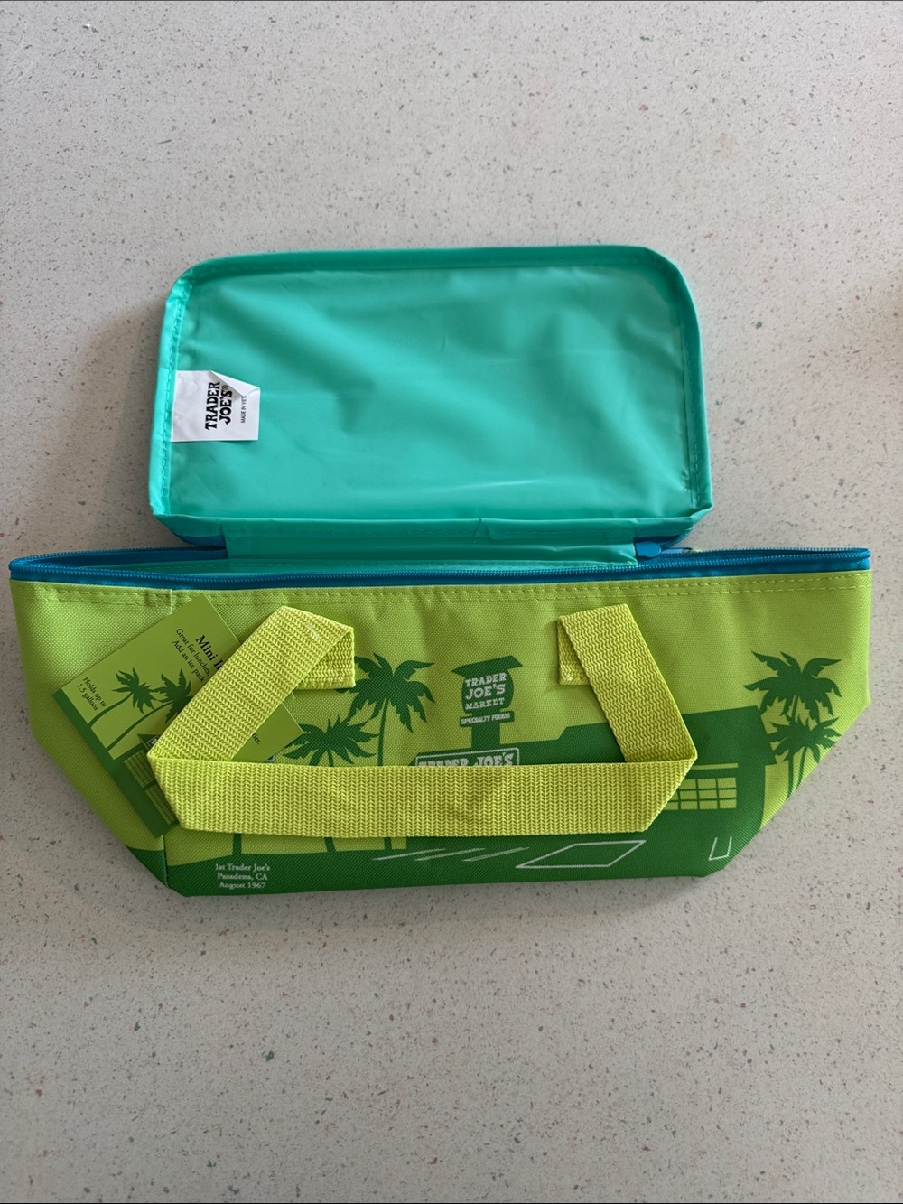 NWT Trader Joe's Lime Green Palm Print Insulated Cooler Bag
